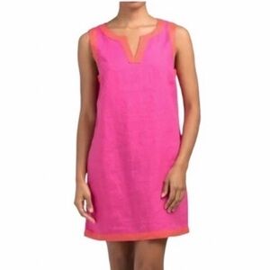 New SIGRID OLSEN Pink Shift Linen Dress with Orange Trim